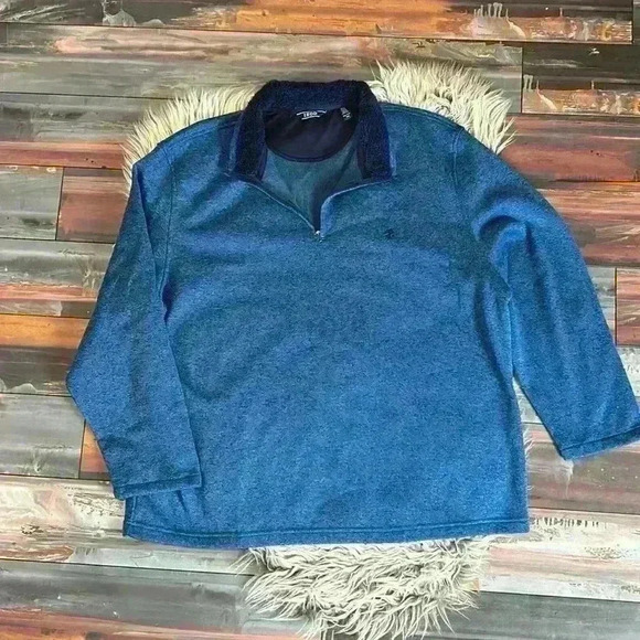 IZOD Blue Heathered Faux Sherpa Lined Lapel Quarter Zip Sweater Pullover, XXL - Picture 2 of 7
